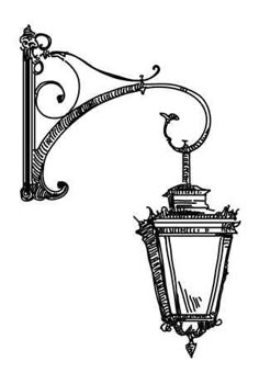 an old fashioned street light hanging from the ceiling, vintage line art drawing or engraving