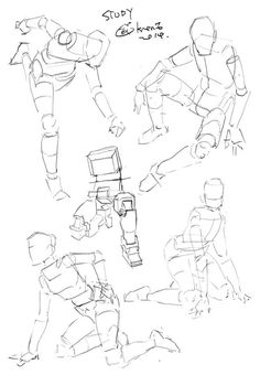 some sketches of people in different poses and postures, one is holding a camera