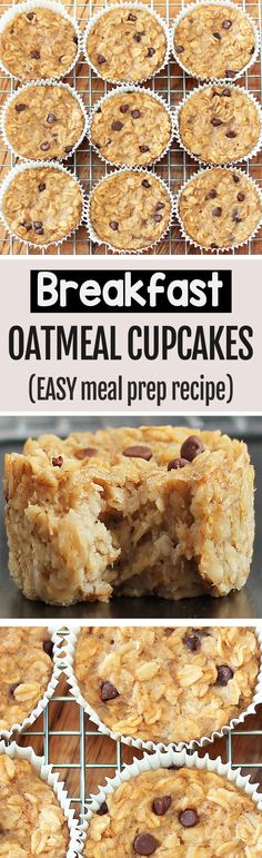 oatmeal cupcakes cooling on a rack with text overlay that says breakfast