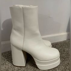 Questions? Leave A Comment Below! White Gogo Boots, White Heel Boots, White Platform Boots, Gogo Boots, White Platform, White Heels, Shoes Brand, Heel Boots, Platform Boots