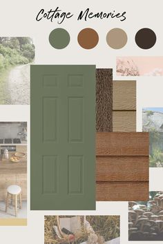 Bring the cottage life to your exterior with this cottage-inspired palette. Using a beautiful green front door and earth-toned siding colors from Diamond Kote, feel like you're surrounded by forest magic 24/7. Brown And Green Exterior House Colors, Green Wood Siding Exterior, Brown House Green Shutters, Sage Color House Exterior, Sage And Brown House Exterior, Dark Green And Brown Exterior House Colors, Cottage Outdoor Paint Colors, Forest Green House Exterior Paint Colors, Earth Tone Exterior House Colors Modern