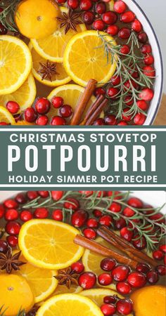 christmas stovetop potpouri with oranges, cranberries and spices