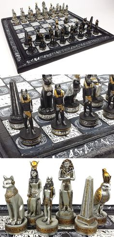 the chess set is made out of metal