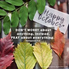 some leaves that have been placed on top of each other with the words happy october