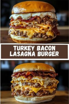 Turkey Burger Lunch Ideas, Bacon Lasagna Burger, Bbq Bacon Cheeseburger Lasagna, Burger Ideas Creative, Lasagna Burger, Turkey Smash Burgers, Bacon Twist, Bacon Burger Recipes, Bacon Lasagna