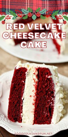 the best red velvet cheesecake cake copycat is on this plate and it's ready to be eaten