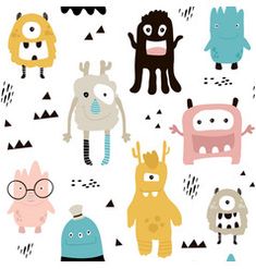 an image of cartoon animals with glasses on their heads and arms in different colors, sizes and shapes