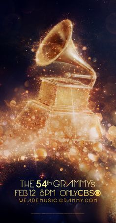 the 55th annual grammys poster with an image of a golden trophy in front of it