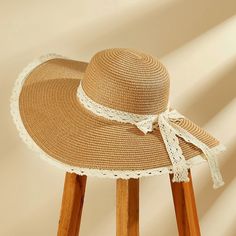 Beat the heat in style with this fashionable straw sun hat. The extra-wide brim provides ample shade and UV protection for your face and neck. The lace trim detail adds a touch of elegance. Lightweight and breathable, it's perfect for sunny days at the beach, outdoor events, or vacations. The durable straw construction ensures lasting quality. Product code: CAC03C4E004HC Large Straw Hat, Large Sun Hat, Vintage Summer Hat, Cottagecore Umbrella, Summer Beach Hat, Cute Sunhat, Garden Party Hat, Summer Hat Aesthetic, Cottage Core Hat