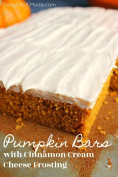 pumpkin bars with cinnamon cream cheese frosting