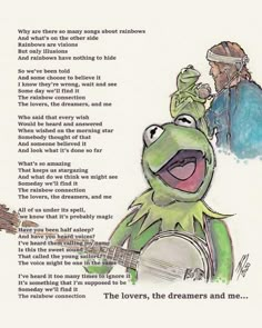 kermie the frog playing guitar and singing with song from muppet's tale