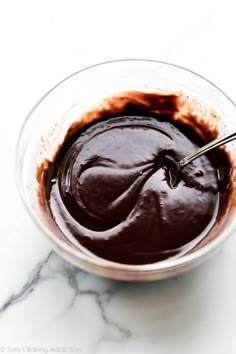 melted chocolate in a bowl with a spoon