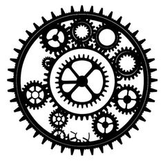 a black and white image of gears in the shape of a circle on a white background