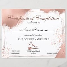 an award certificate with pink paint splattered on it