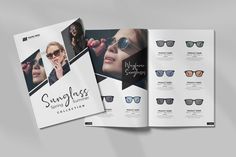 an open brochure with sunglasses on it