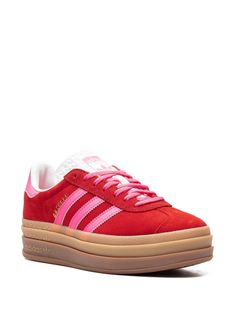 Find ADIDAS Gazelle Bold Leather Sneakers on Editorialist. pink/red suede faux leather panelled design round toe logo patch at the tongue textured finish at the tongue logo stamp at side signature 3-Stripes logo contrasting heel counter branded insole flatform sole front lace-up fastening Thrift Manifestation, Red Adidas Shoes, Gazelle Shoes, Adidas Gazelle Bold, Adidas Casual, Gazelle Bold, Iconic Shoes, Shoes Ideas, Red Adidas