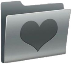 a gray file folder with a heart on the front and bottom panel, in grey