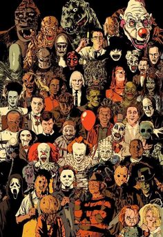 a large group of people with clown faces on them