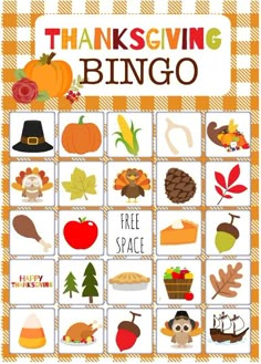 a thanksgiving bingo game with pumpkins, leaves and other items