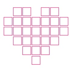 the shape of a heart is shown in pink and white, with squares on each side