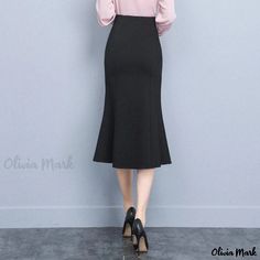 Olivia Mark - Womens Elegant Mermaid Skirt - Flattering Fishtail Design, Accentuating Hips, Knee-Length Mermaid Tail Skirt, Mermaid Midi Dress, Plaid Pencil Skirt, Plaid Pleated Skirt, Blue Denim Skirt, Distressed Denim Skirt, Trumpet Skirt, Fishtail Skirt, Uniform Fashion