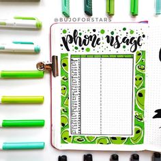 Phone Usage Tracker Bullet Journal Bullet Notes, Bujo Themes, Bullet Journal Banner, Electronics Mini Projects, Monthly Themes