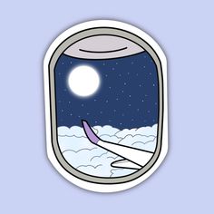 an airplane window with the view of the sky and clouds at night, as seen from inside