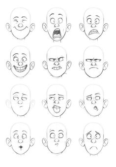 an image of various facial expressions drawn by hand