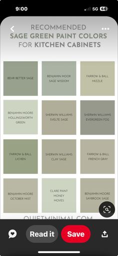 an iphone screen showing the color scheme for kitchen cabinets and paint colors in different shades