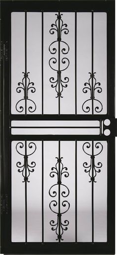 an iron gate with decorative designs on it