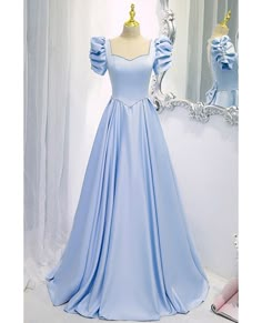 Get 10% off now! Buy blue long satin gorgeous prom dress with bubble sleeves at cheap price online. Free stable shipping and pro custom service since 2009. Light Blue Short Sleeve Dress For Banquet, Light Blue Short Sleeve Banquet Dress, Light Blue Sweetheart Neckline Dress For Banquet, Light Blue Fitted A-line Evening Dress, Fitted A-line Light Blue Evening Dress, Light Blue Dresses With Fitted Bodice For Banquet, Blue Dress With Fitted Bodice And Square Neck, Blue Short Sleeve Dress For Banquet, Blue Square Neck Dress With Fitted Bodice