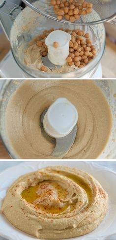 the process for making hummus in a food processor