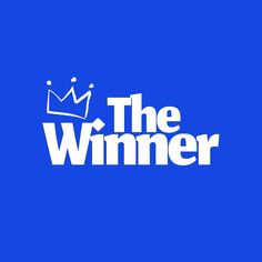 the winner logo on a blue background with white letters and a crown in the middle