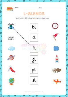 a worksheet with the words l blends and an image of different objects