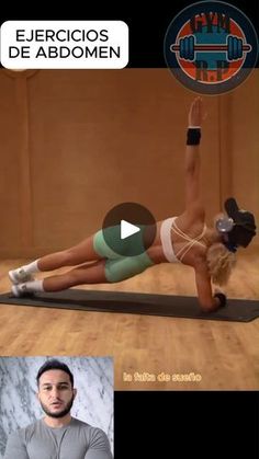 a woman doing an exercise on a yoga mat with the caption'eleiricios de adomen '