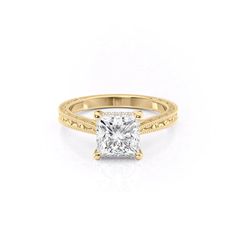 Princess Yellow Gold 14K The Elizabeth, Princess Yellow Gold 18K The Elizabeth Vine Pattern, Colored Engagement Rings, Lab Diamond Engagement Ring, Rose Gold Wedding Bands, Natural Diamond Ring, Engagement Rings Round, Yellow Gold Setting, Eternity Wedding Band, Princess Diamond