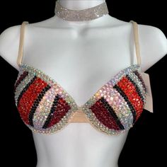 Welcome, Gorgeous Sparkly Crystal Rhinestone Bra! Made To Last Permanent Design Can Be Worn Many Times With All Different Outfits For Dancers Or Costumes! Looks Fab Underneath A Sheer Top Or Dress! Colours;Siam Red Garnet Red Crystal Iridescent Design;Pinstripes To Make Colour Changes;Add To Bundle Style; Standard Padded Cups If You Would Like Extra Padding Or Natural Boost (No Padding) Or Don’t See Your Size Available Please Add To Bundle To Discuss Comment Or Send A Message After Purchase! Com Rhinestone Bra Diy, Bra Diy, Bedazzled Bra, Iridescent Design, Black Body Suit, Diy Bra, Rhinestone Bra, Usa Women, Garnet Red