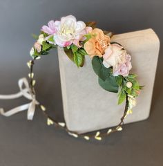 "Flower crown with ivory, blush flowers and leaves. They are simply Irreplaceable for any occasion such as a bachelorette party, wedding, party, birthday, photo shoot..or just for an everyday floral look! Fits adults and children over 7. You can see more in my store https://www.etsy.com/shop/MEELLAofficial Payment Policy I accept PayPal only. If You don't have a PayPal account, just choose \"pay by credit card\" on the page of PayPal. Flower crown with white buts and leaves. They are simply Irre White Flower Crown Wedding, Flower Headband Wedding, Flower Wreath Hair, Floral Headpiece Wedding, Flower Headpiece Wedding, White Flower Crown, Bridal Floral Crown, Wedding Flower Crown, Floral Crown Wedding