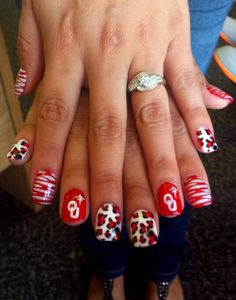 BOOMER SOONER BABY Ou Football Nails, Crimson And Cream Nails, Oklahoma Sooners Nails, Ou Nails Boomer Sooner, Dip Colors, Fingernail Ideas, Nail Art Printer