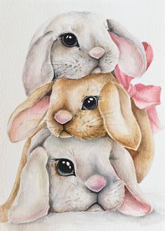 a watercolor painting of two rabbits hugging each other