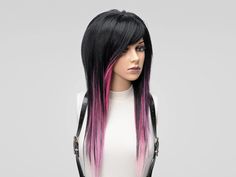 Black and Pink Wig, Side Part Bang, 360 Beehive, Emo Scene Kid Style, Layered Shag, Alternative Goth Wig, Visual Kei Cosplay. Products Informations * Cap size: Average (54-56cm) with elastic and hook for size adjustment; custom sizing available upon request. * Crafted with premium quality heat-resistant synthetic hair, allowing for styling with heat-controlled electrical tools (under 180oC). * Features stylish side-swept bangs. * Color: Ombre (balayage) blend of black and pink hues. * Length: Ap Goth Wig, Side Part Bangs, Bangs Color, Wig Side Part, Layered Shag, Bang Wig, 360 Wig, Swept Bangs, Side Swept Bangs