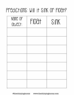 a printable worksheet to teach how to float