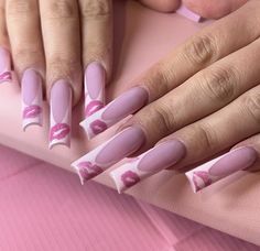 Valentines Nails French, Nail Inspo Hello Kitty, Duck Nails Short, Azul Nails, Nails Sanrio, Nails Freestyle, Punk Nails, Hard Nails, Airbrush Nails