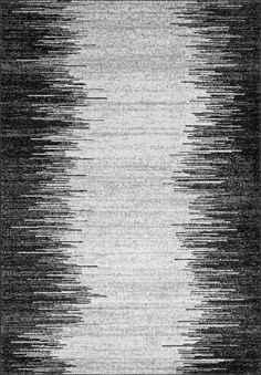 an abstract black and white rug with horizontal lines on the bottom, in shades of gray