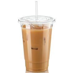 a drink in a plastic cup with a straw sticking out of the top, on a white background