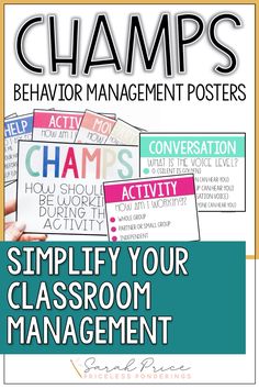 classroom management poster with the words champs on it and an image of a hand holding a