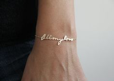 signature bracelet of a loved one's handwriting Nameplate Bracelet, Handwriting Bracelet, Signature Bracelet, Word Bracelet, Gold Armband, Personalized Bracelets, Name Bracelet, Slovenia, Delicate Bracelet