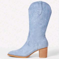 ,Womens Baby Blue Mid-Calf Cowboy Boots Slip On Upper Material: Sudette Lining Material: Pu Leather Insole Material: Pu Leather Outsole Material: Tpr Western Boots With Round Toe In Denim Blue, Denim Blue Western Boots With Round Toe, Western Style Denim Blue Boots With Round Toe, Blue Western Boots For Summer, Denim Blue Round Toe Boots For Summer, Western Style Light Blue Round Toe Boots, Denim Blue Round Toe Summer Boots, Casual Denim Blue Boots For Winter, Trendy Blue Mid-calf Boots For Fall