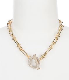 Shop for Lauren Ralph Lauren Gold Pave Toggle Collar Necklace at Dillard's. Visit Dillard's to find clothing, accessories, shoes, cosmetics & more. The Style of Your Life. Jeweled Collar, Gold Collar Necklace, Lock Necklace, Toggle Necklace, Gold Chain Jewelry, Gold Statement Necklace, Gold Charm Necklace, Handmade Wire Jewelry, Jewelry Lookbook