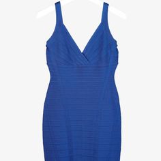 This Gorgeous Blue Bodycon Dress From Herve Leger Features A Slim Silhouette, Vertical And Horizontal Stitch Accents, Elastic Body, V-Neckline, And Concealed Back Zip Closure. Size: M Condition: Excellent; Slight Staining On The Front Of The Dress Approximate Measurements: Shoulder: 14.75" (37.5 Cm) Chest: 13.5" (34 Cm) Waist: 12.5" (32 Cm) Hip: 15.5" (39 Cm) Length Down Back: 21.5" (54.5 Cm) Composition: 90% Rayon, 9% Nylon, 1% Spandex Blue Bodycon, Blue Bodycon Dress, Herve Leger Dress, Herve Leger, Bandage Dress, Blue Dresses, Dresser, The Dress, Bodycon Dress